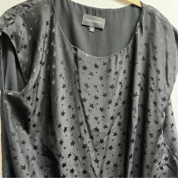 Corey Lynn Calter Anthropologie Silk Black Star Patterned Dress Sz S - Picture 3 of 10